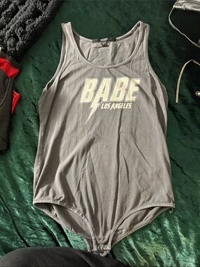 Guess Gray Graphic 'Babe Los Angeles' Tank Bodysuit